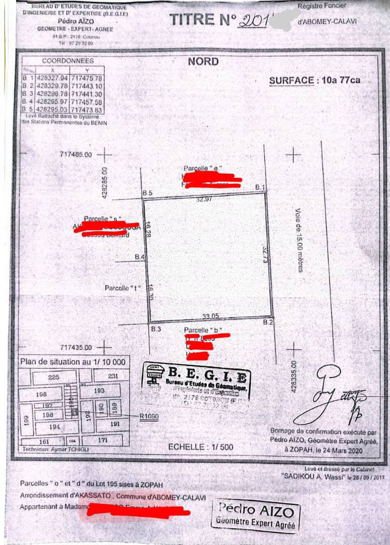 Vente de 2 parcelles clôturées (1 077 m²) avec Titre Foncier – Abomey-Calavi ZOPAH